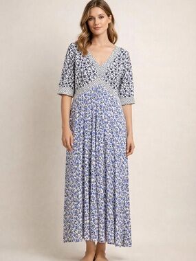 NWT Boden Eva Jersey Midi Dress Bluebell Floral Polka Dot Women’s Size 10 10R